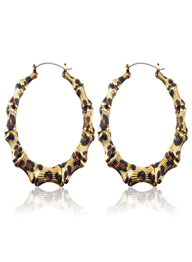 PLwelth Bamboo Earrings for Women Leopard Print Earrings Chunky Hoop Earring Large Hoop Jewelry Charms Accessories Statement Cheetah Print Earring 80s 90s Jewelry Gift for Her Cosplay Party Decor - Image 2